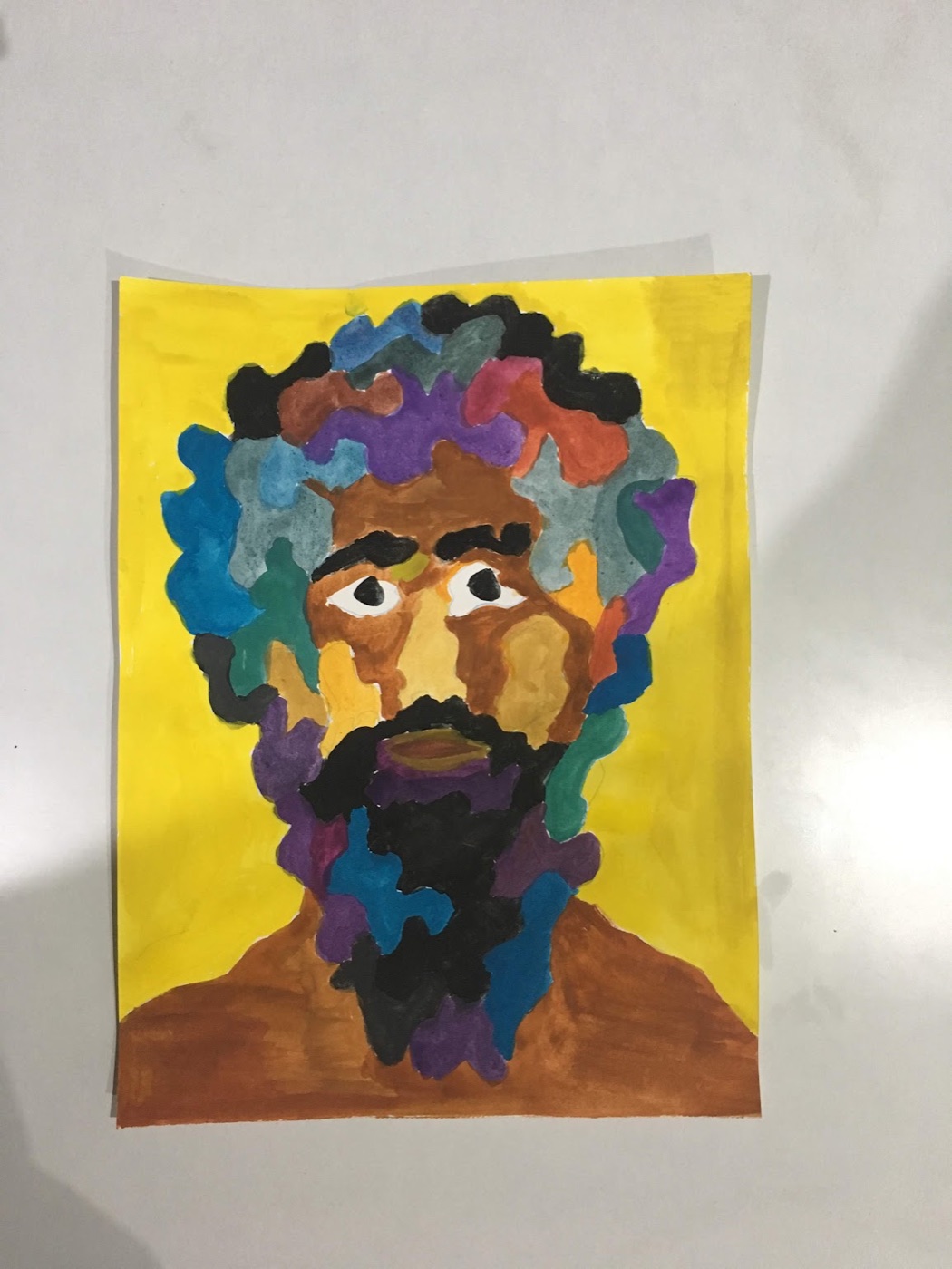 Colorful painted portrait of a bearded man