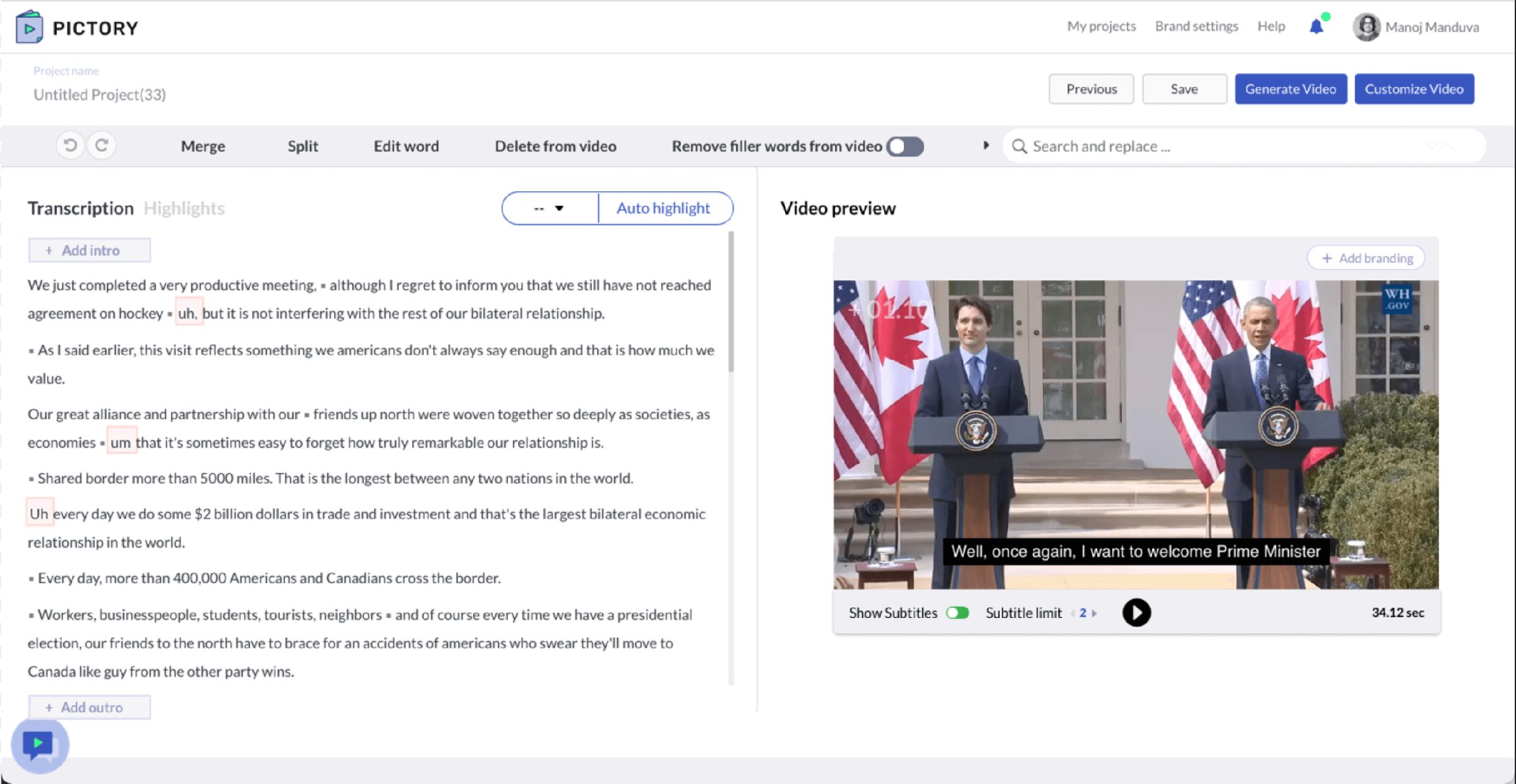 AI-powered video creation and editing — project visual